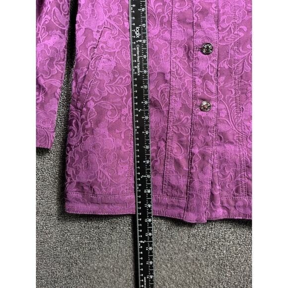 Chico's Elongated Jacquard Jacket Womens Size 0 US 4/6 Purple Long Sleeve Button - Picture 6 of 7